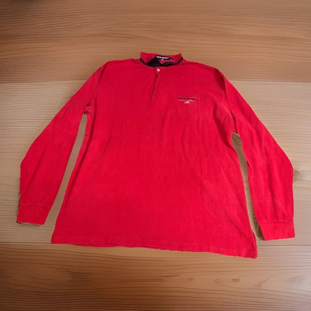 Ralph Lauren Polo Sport Red Waffle Sweatshirt Size XL Embroidered VTG Y2K USA